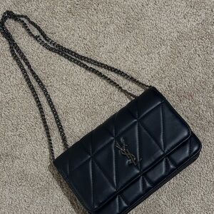 Black Quilted Leather Crossbody with Chain Strap